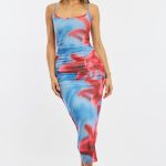 Blue Floral Bodycon Dress Singlet Mesh 1