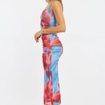 Blue Floral Bodycon Dress Singlet Mesh 3