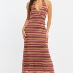 Multi Stripe Midi Dress Halter Neck 1