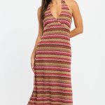 Multi Stripe Midi Dress Halter Neck 2
