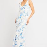 Blue Abstract Midi Dress V Neck Sleeveless 1