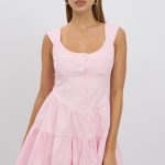 Pink Fit And Flare Dress Mini Front Button Placket 1