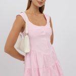 Pink Fit And Flare Dress Mini Front Button Placket 2