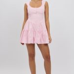Pink Fit And Flare Dress Mini Front Button Placket 3