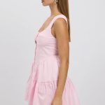 Pink Fit And Flare Dress Mini Front Button Placket 4