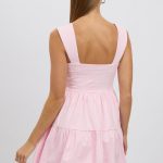 Pink Fit And Flare Dress Mini Front Button Placket 5