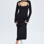 Black Shrug & Dress Set Long Sleeve Maxi Bodycon Jersey 1