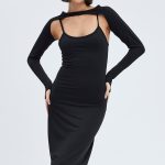 Black Shrug & Dress Set Long Sleeve Maxi Bodycon Jersey 2