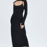 Black Shrug & Dress Set Long Sleeve Maxi Bodycon Jersey 3
