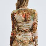 Multi Print Mini Dress Long Sleeve Square Neck Bodycon Mesh 5