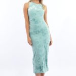 Green Bodycon Dress Round Neck Sleeveless Burnout 1
