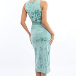 Green Bodycon Dress Round Neck Sleeveless Burnout 4