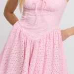 Pink Fit And Flare Dress Corset Detail Mini 6