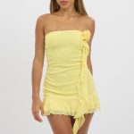 Yellow Strapless Dress Mini Frill Hem Mesh 3