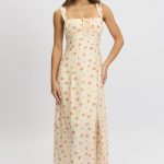 Pink Floral Midi Dress Gathered Bust 2
