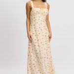 Pink Floral Midi Dress Gathered Bust 4
