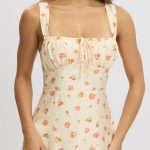 Pink Floral Midi Dress Gathered Bust 6