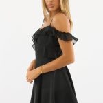 Black Mini Dress Ruffle Detail Chiffon 3