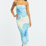 Blue Floral Strapless Maxi Dress 1