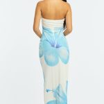 Blue Floral Strapless Maxi Dress 4